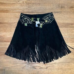 Katherine Baumann Design vintage heavy suede black studded cowgirl wrap skirt M